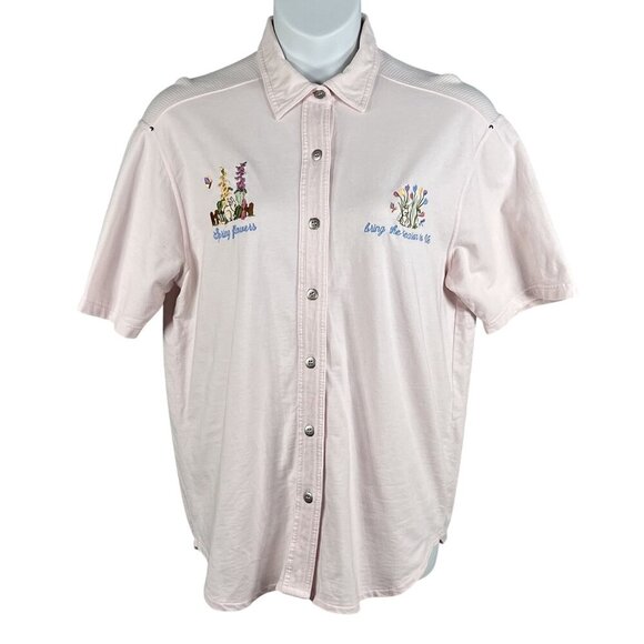 VTG Cotton P.S.I. 2XL Button-Up T-Shirt Embroidered Spring Flowers Easter Bunny - Picture 3 of 16